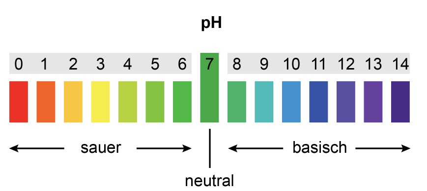 Die pH-Skala von sauer (0) zu basisch (14)